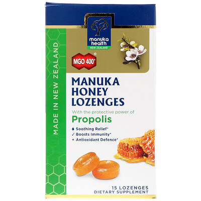 Manuka Health Manuka Honey Lozenges, Propolis, MGO 400+, 15 Lozenges