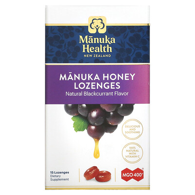 Manuka Health Леденцы, лесной мёд манука и черная смородина, MGO 400+, 15 леденцов