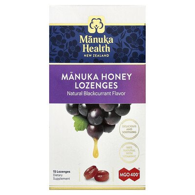 Product Image for Manuka Health, Manuka Honey Lozenges, Natural Blackcurrant, MGO 400+, 15 Lozenges