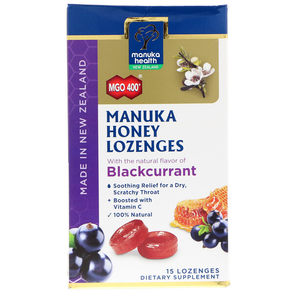 Manuka Honey Lozenges, Blackcurrant, MGO 400+, 15 Lozenges