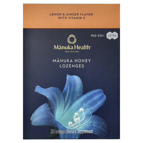 Manuka Health, Manuka Honey Lozenges, Manukahonig-Lutschtabletten, Zitrone und Ingwer, MGO 600+, 20 Lutschtabletten