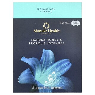 Manuka Health, Pastylki do ssania z miodem manuka i propolisem, MGO 600+, 20 pastylek do ssania