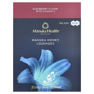 Manuka Health, 마누카 꿀 사탕 정제, 엘더베리, MGO 600+, 사탕 정제 20정