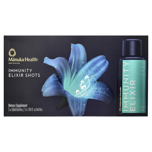 Manuka Health Immunity Elixir Shots, 5 Bottles, 1.69 fl oz (50 ml) Each