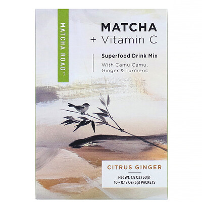 Matcha Road матча с витамином С, смесь для приготовления напитка, цитрусовые с имбирем, 10 пакетиков по 5 г (0,18 унции)