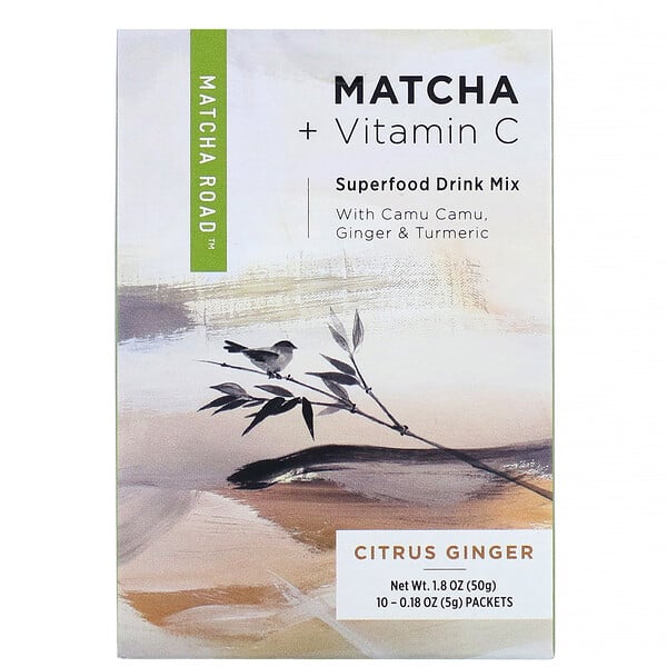 Matcha Road, Матча + витамин С, смесь для приготовления напитка из суперпродуктов, цитрус с имбирем, 10 пакетиков по 5 г (0,18 унции)