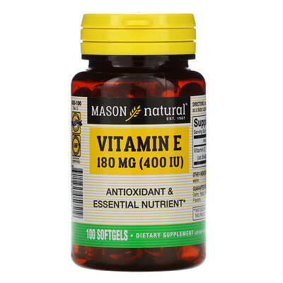Mason Natural витамин E, 180 мг (400 МЕ), 100 мягких таблеток