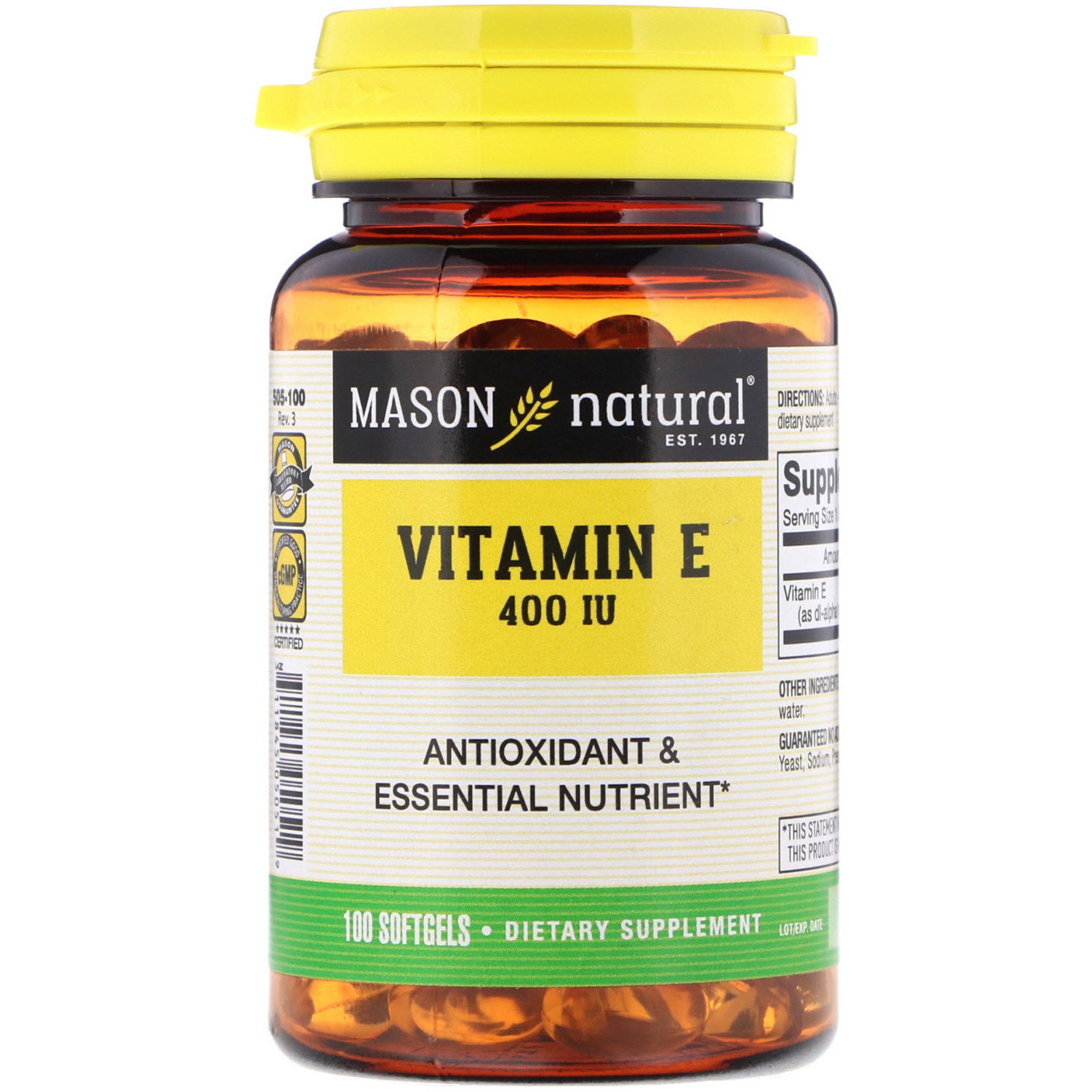 Mason Natural Vitamin E 400 Iu 100 Softgels Iherb