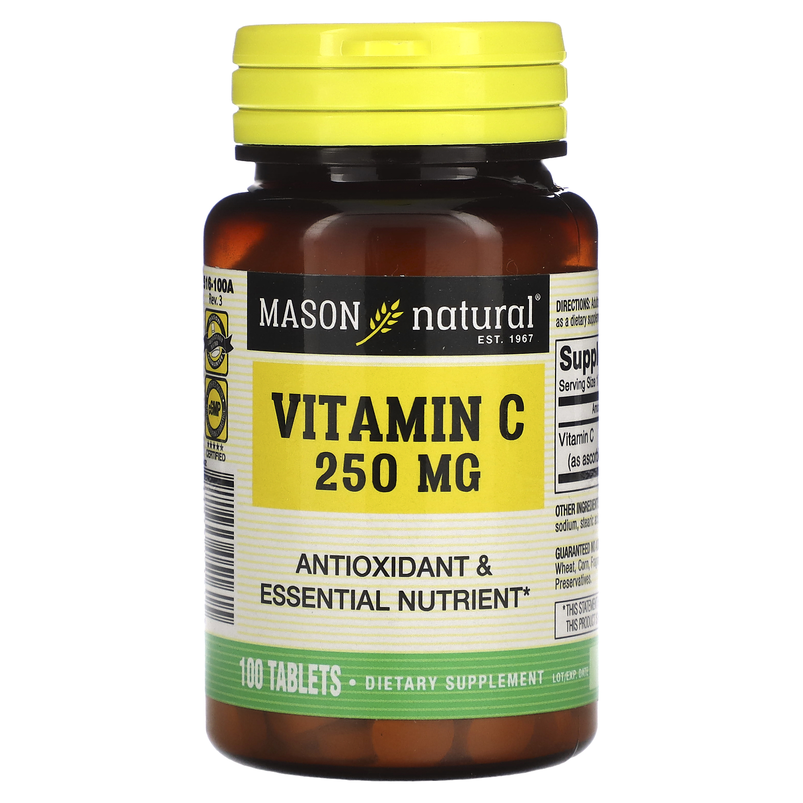 Mason Natural (메이슨 내추럴), 비타민 C, 250mg, 100정 (판매가 중단된 상품)