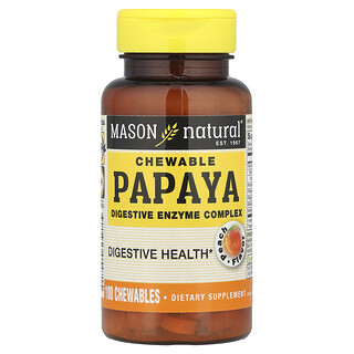 Mason Natural, Kauwbare papaja, spijsverteringsenzymcomplex, perzik, 100 kauwtabletten