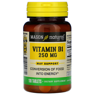 Mason Natural Витамин B-1, 250 мг, 100 таблеток
