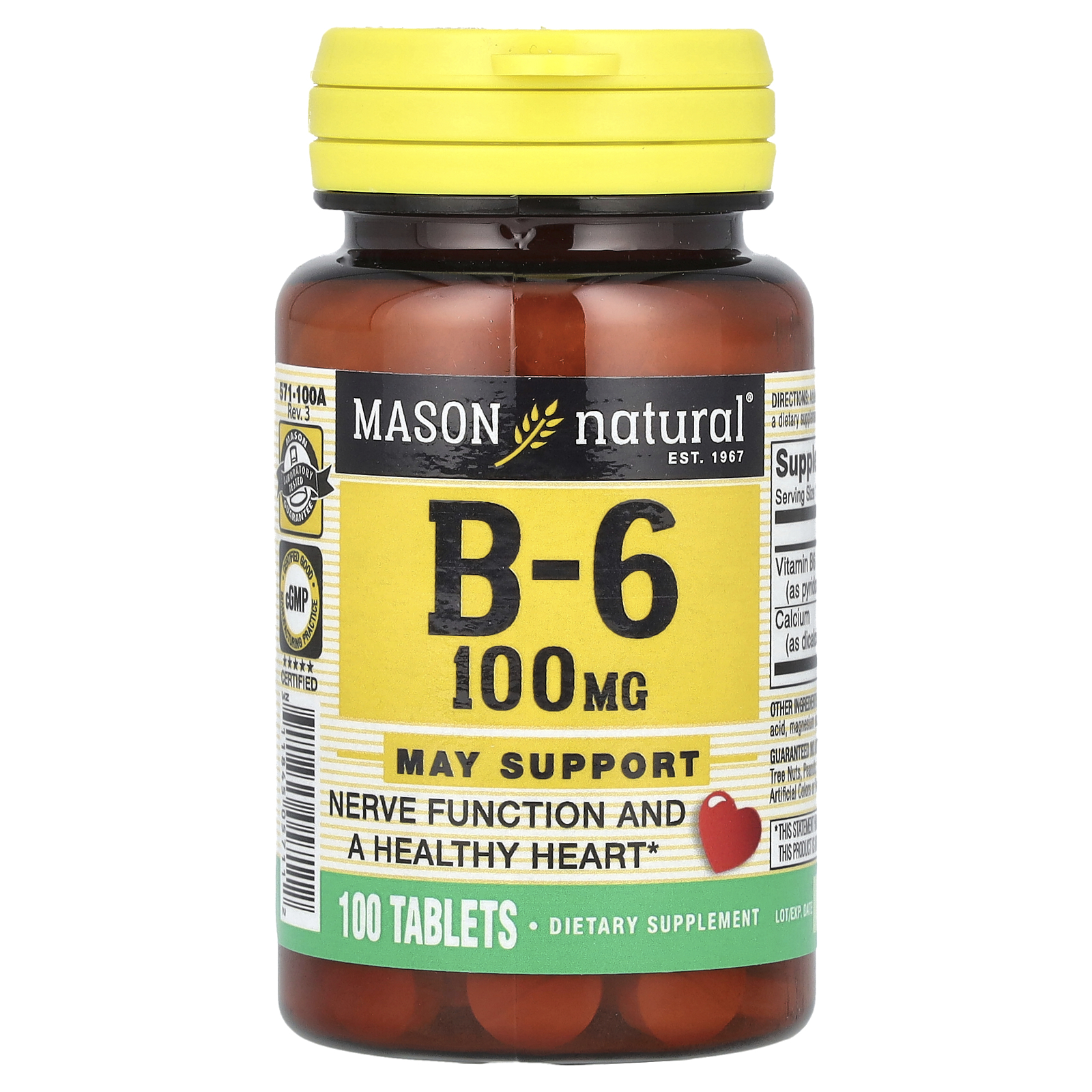 Mason Natural (메이슨 내추럴), 비타민B6, 100정