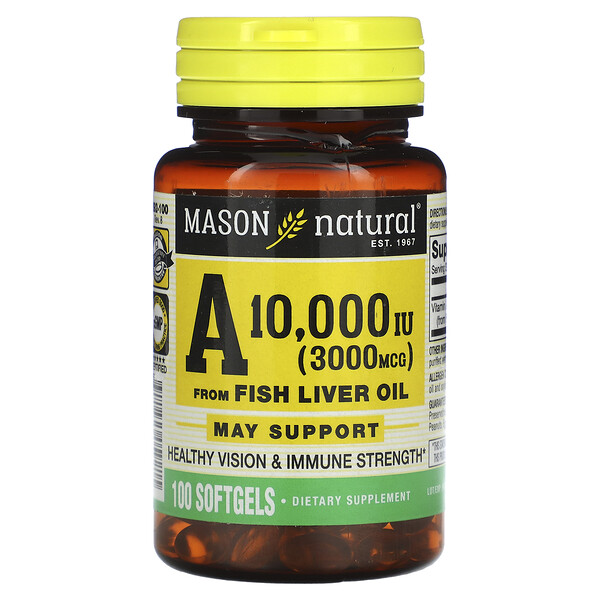 Mason Natural‏, Vitamin A from Fish Liver Oil, 3,000 mcg (10,000 IU), 100 Softgels