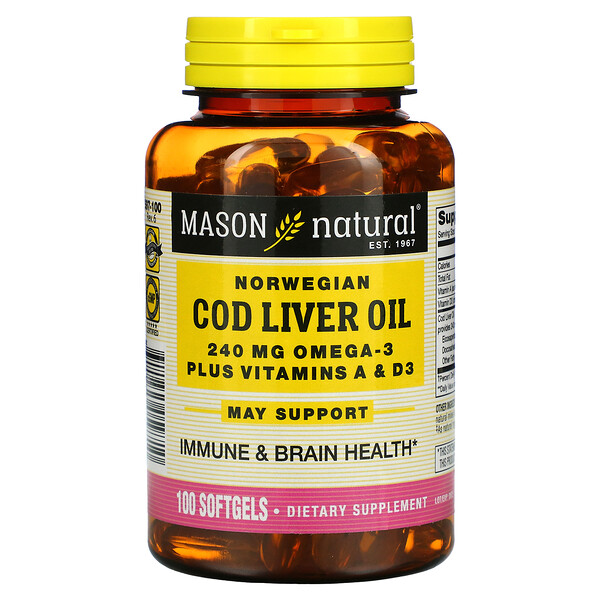 Norwegian Cod Liver Oil Plus Vitamins A & D3, 100 Softgels