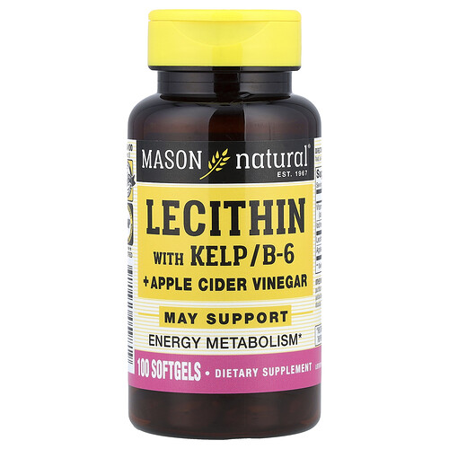 Mason Natural Lecithin with Kelp/B-6 + Apple Cider Vinegar, 100 Softgels