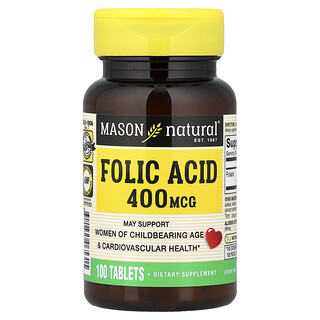 Mason Natural, Folsyre, 400 mcg, 100 tabletter