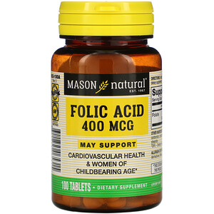 Отзывы о Масон Натуралс, Folic Acid, 400 mcg, 100 Tablets