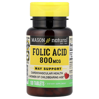 Mason Natural, Ácido fólico, 800 mcg, 100 tabletas