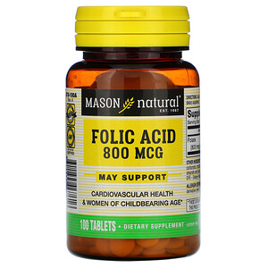 Отзывы о Масон Натуралс, Folic Acid, 800 mcg, 100 Tablets