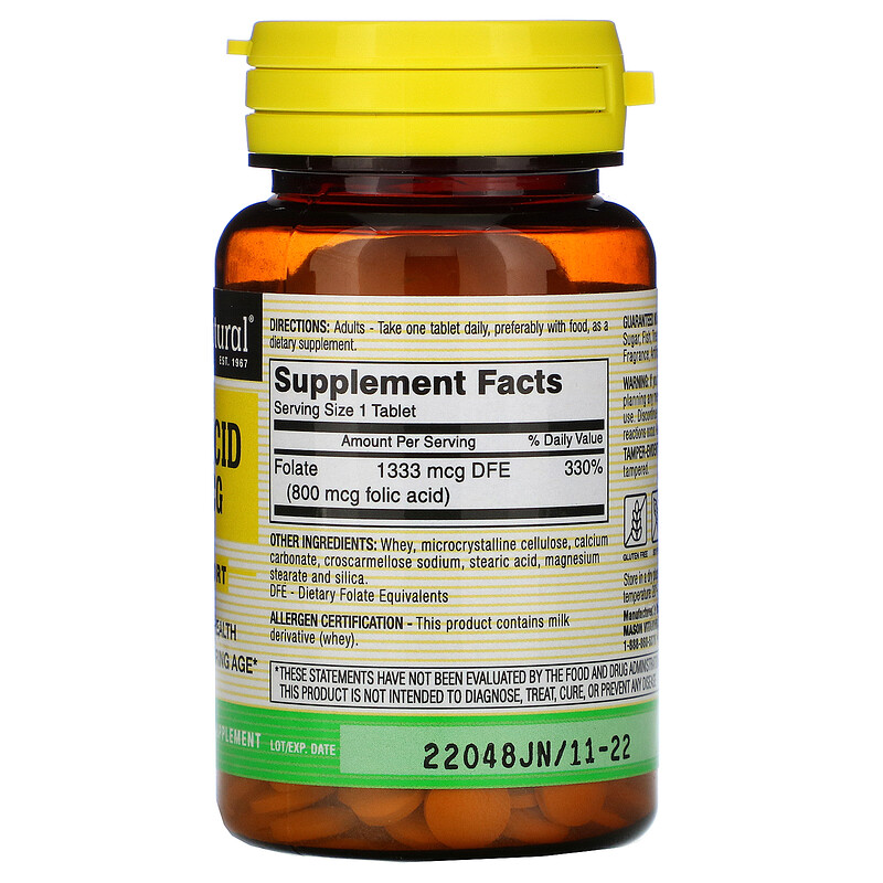 Mason Natural, Folic Acid, 800 Mcg, 100 Tablets - IHerb