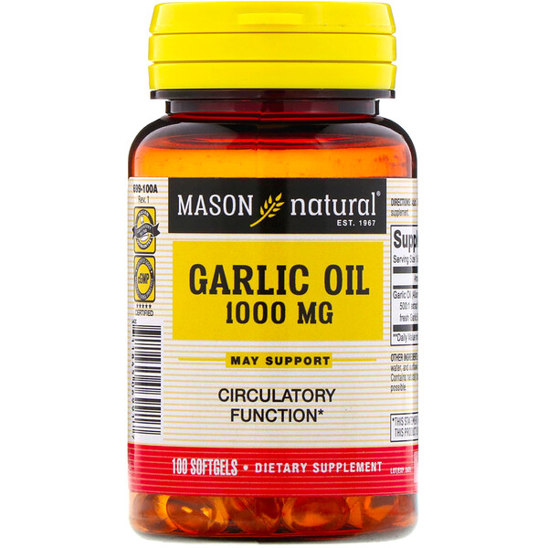 Mason Natural, Масло чеснока, 1000 мг, 100 мягких таблеток