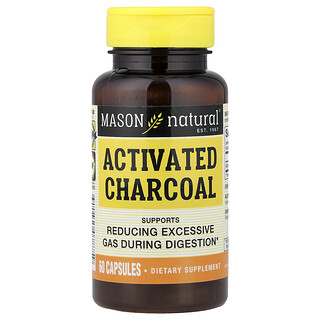 Mason Natural, Carbón vegetal activado, 60 cápsulas (260 mg por cápsula)