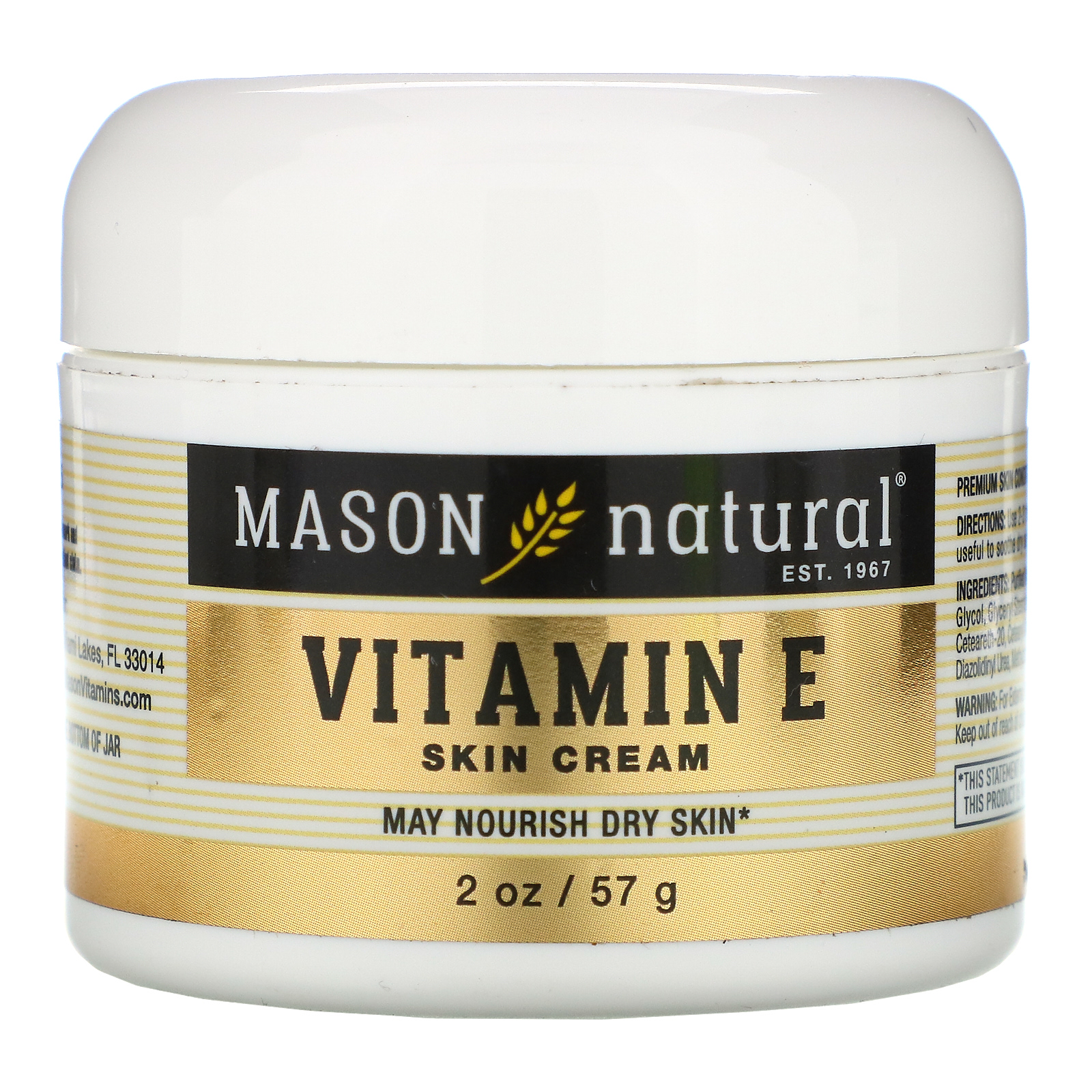 Luik Verdeelstuk klink Mason Natural, Vitamin E Skin Cream, 2 oz (57 g)