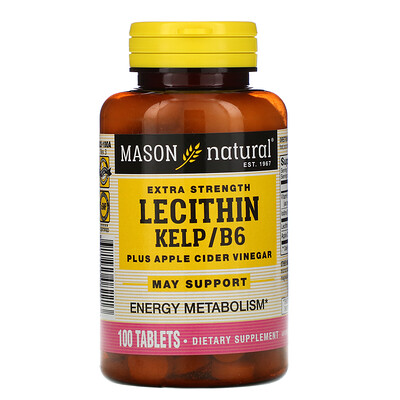 Mason Natural Lecithin Kelp/B6 Plus Apple Cider Vinegar, Extra Strength, 100 Tablets