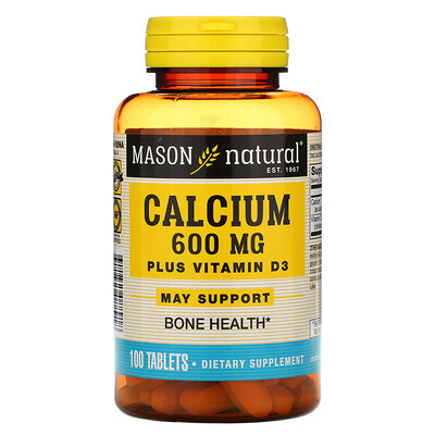 Mason Natural Calcium Plus Vitamin D3  600 mg  100 Tablets