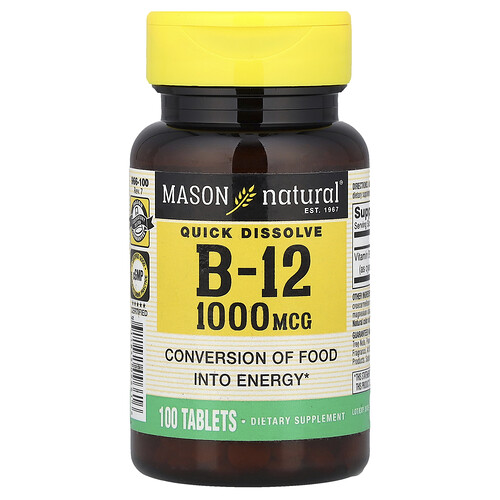 Mason Natural Quick Dissolve, Vitamin B-12, 1,000 mcg, 100 Tablets