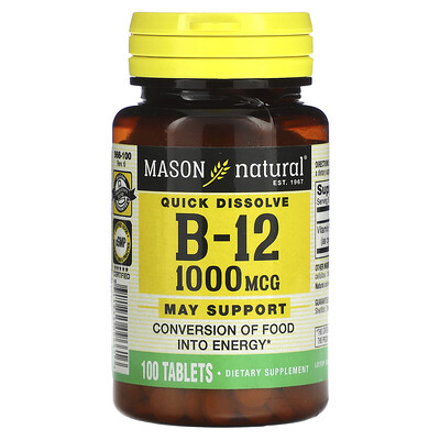 

Mason Natural Vitamin B-12 Quick Dissolve 1 000 mcg 100 Tablets