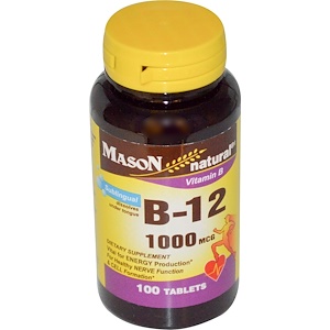 Купить Mason Naturals, Витамин B-12, 1000 мкг, 100 таблеток  на IHerb