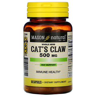 Mason Natural, Цельнозерновой кошачий коготь, 500 мг, 60 капсул