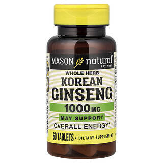Mason Natural, Ginseng coreano de hierbas enteras, 60 comprimidos
