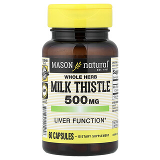 Mason Natural, Milk Thistle, Whole Herb, 500 mg, 60 Capsules