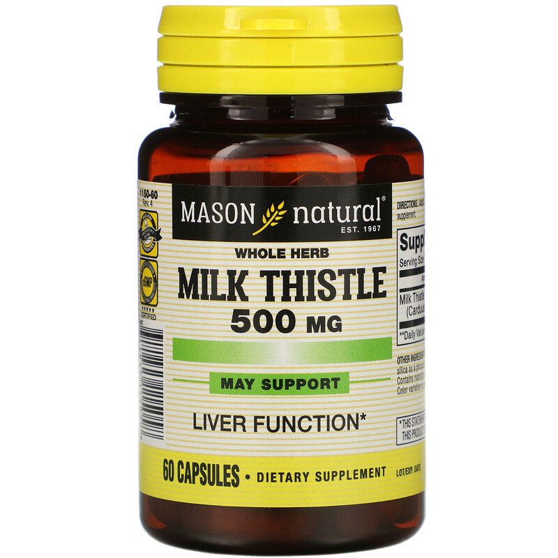 Mason Natural, Whole Herb Milk Thistle, 500 mg, 60 Capsules iHerb