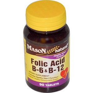 Mason Naturals, Фолиевая кислота В-6 и В-12, 90 таблеток