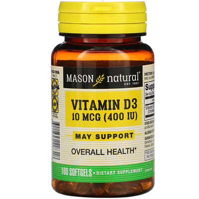 Mason Natural Vitamin D3, 10 mcg (400 IU), 100 Softgels