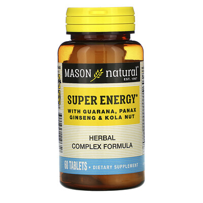 

Mason Natural Super Energy with Guarana, Panax Ginseng & Kola Nut, 60 Tablets