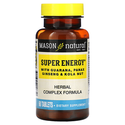 

Mason Natural Super Energy с гуараной, женьшенем и кольским орехом, 60 таблеток