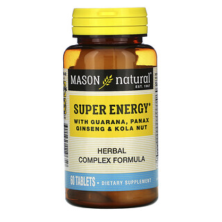 Mason Natural, ガラナ、オタネニンジン、コラナッツ配合スーパーエネルギー、タブレット60粒