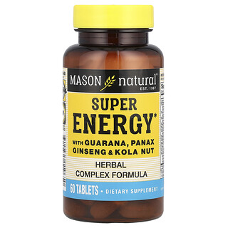 Mason Natural, 含瓜拉纳、人参和可乐果的超级能量补剂，60 片