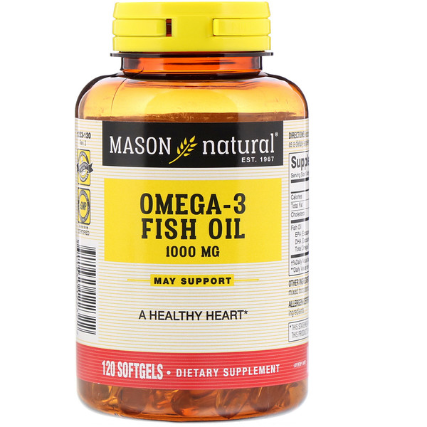 Mason Natural, омега-3 Рыбий жир, 1000 мг, 120 мягких таблеток