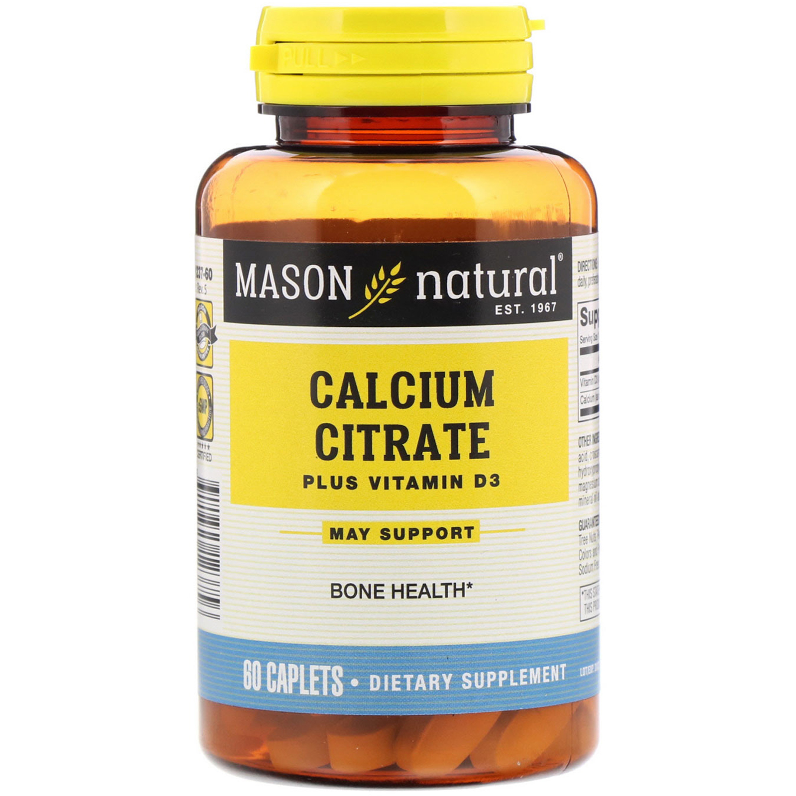 Mason Natural Calcium Citrate Plus Vitamin D3 60 Caplets