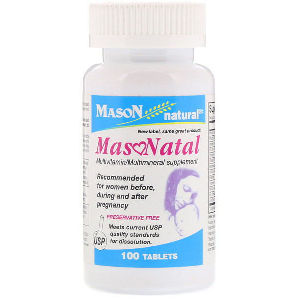 Mason Natural, MasoNatal Multivitamin / Multimineral Supplement, 100 Tablets