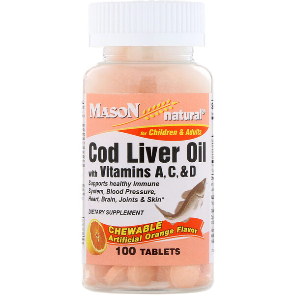 Mason Natural, Chewable Cod Liver Oil with Vitamins A, C, & D