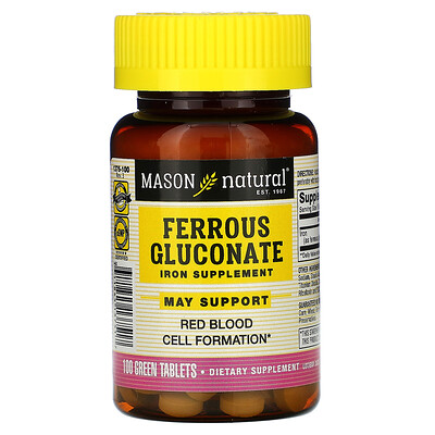 Mason Natural Ferrous Gluconate, 100 Green Tablets