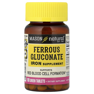Mason Natural, Gluconato ferroso, 100 comprimidos verdes (27 mg por comprimido)