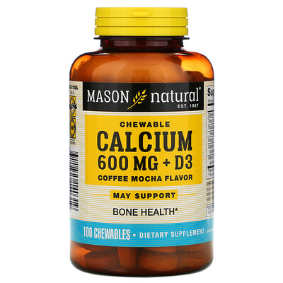 Mason Natural Chewable Calcium + D3, Coffee Mocha Flavor, 600 mg, 100 Chewables