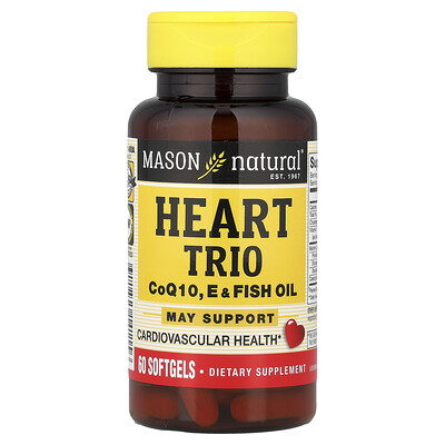 Mason Natural, Trío para el corazón: CoQ10, vitamina E y aceite de pescado, 60 cápsulas blandas